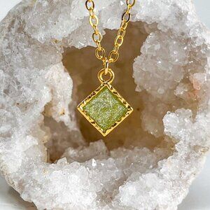 3/$20 14k Gold Grass Green Glitter Resin Diamond Handmade Pendant Necklace